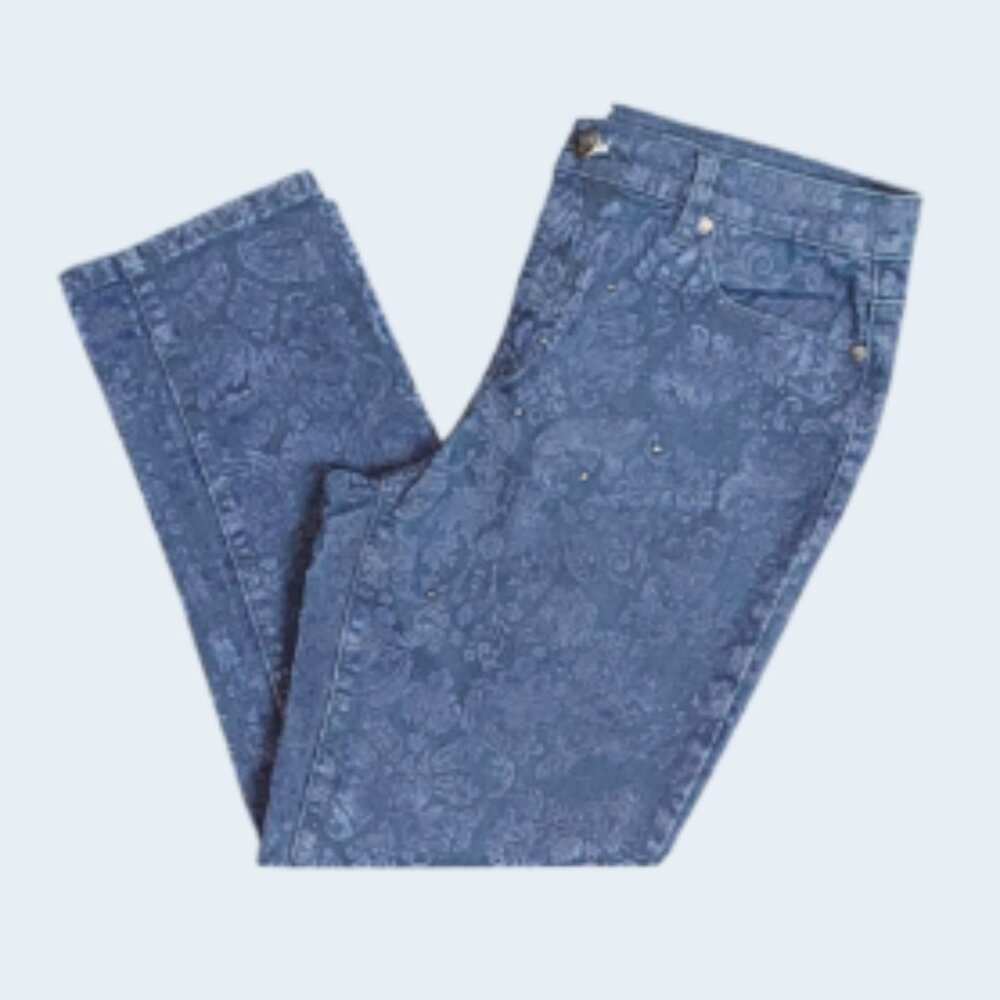 DG2 BY DIANE GILMAN BLUE PAISLEY BROCADE AND RHINESTONE ACCENT JEANS (12P)